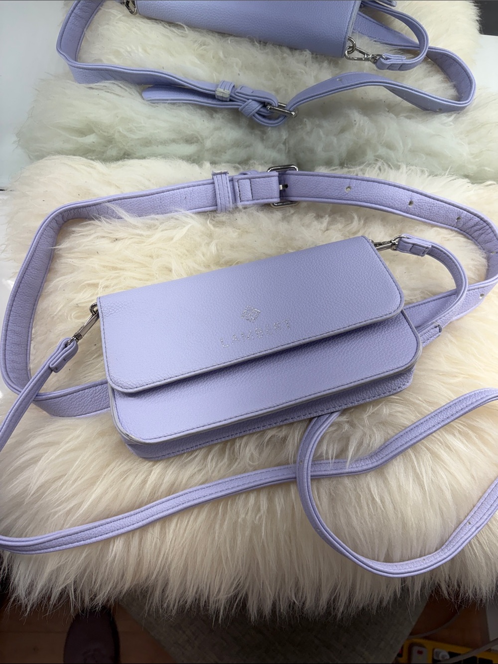 Lilac Pebbled Leather Crossbody Bag with Adjustable Strap